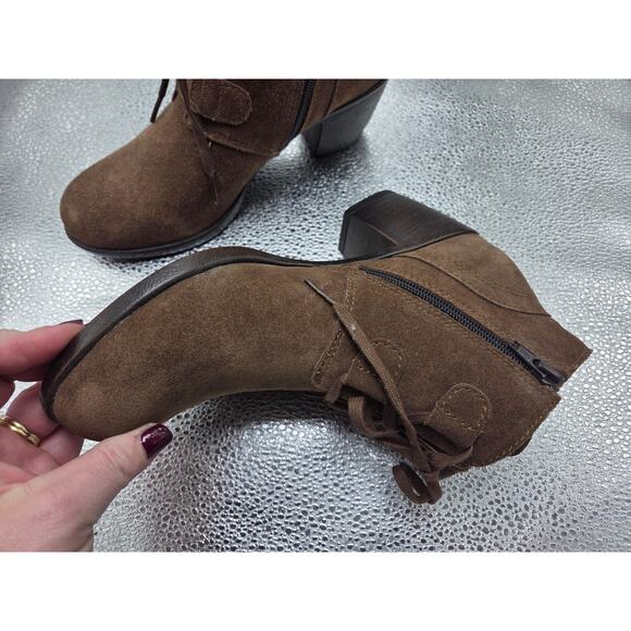 BOC Ankle Boots Style Z4923 Lace-up Side Zip Block Heel Brown Suede Size 7M - Picture 5 of 11